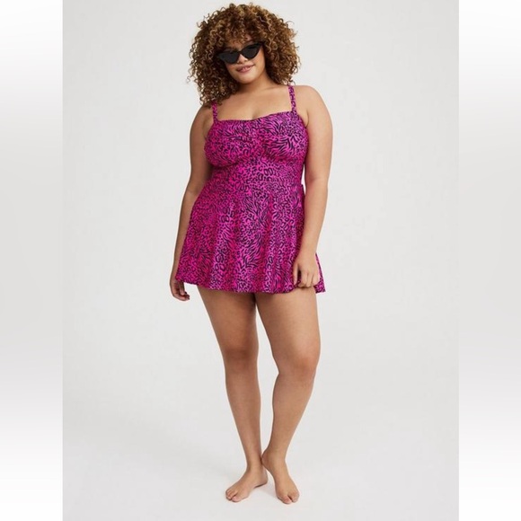 Torrid Strapless Bandeau Swim Dress Wild Leopard Pink Glo plus size 5 - Picture 6 of 14